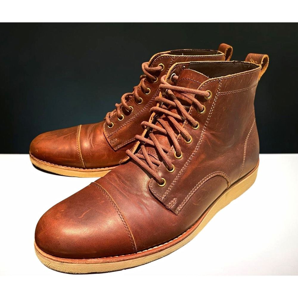 HELM Mens Lou Brown Leather Lace Up Combat Ankle Boots US Size 10.5